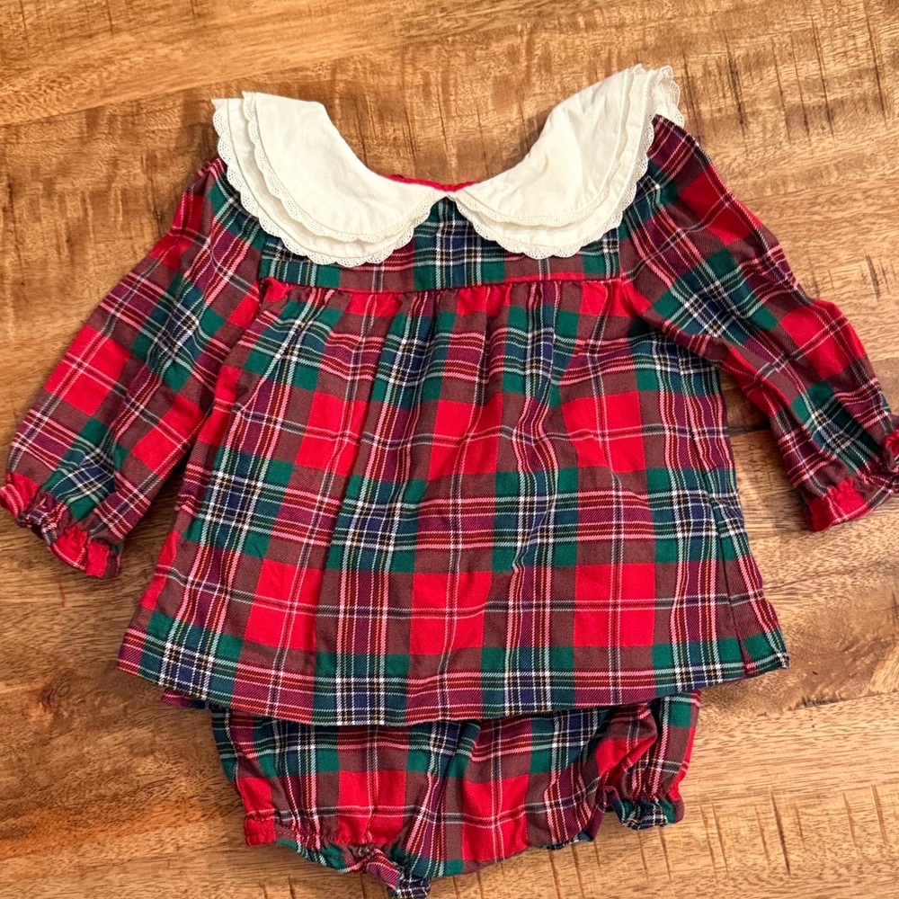 Janie and Jack Plaid Baby Outfit with Ruffled Collar - Picture 3 of 3